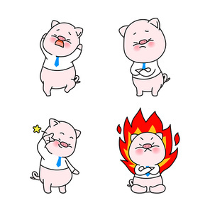 재미있는 돼지 이모티콘 캐릭터들 컬렉션 벡터 세트
