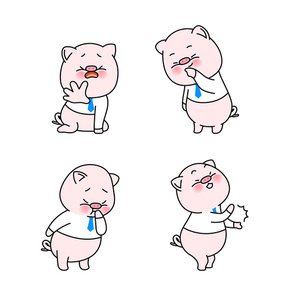 재미있는 돼지 이모티콘 캐릭터들 컬렉션 벡터 세트