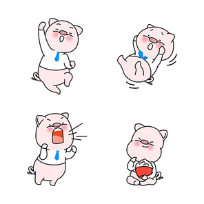 재미있는 돼지 이모티콘 캐릭터들 컬렉션 벡터 세트