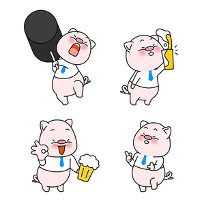 재미있는 돼지 이모티콘 캐릭터들 컬렉션 벡터 세트