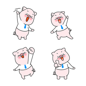 재미있는 돼지 이모티콘 캐릭터들 컬렉션 벡터 세트