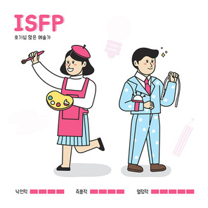 낙천적 즉흥적 열정적 성향을 가진 남자 여자 벡터