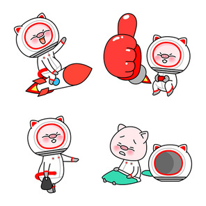 재미있는 우주 돼지 이모티콘 캐릭터들 컬렉션 벡터 세트