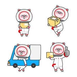 재미있는 우주 돼지 이모티콘 캐릭터들 컬렉션 벡터 세트