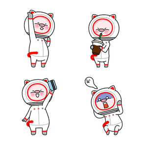 재미있는 우주 돼지 이모티콘 캐릭터들 컬렉션 벡터 세트