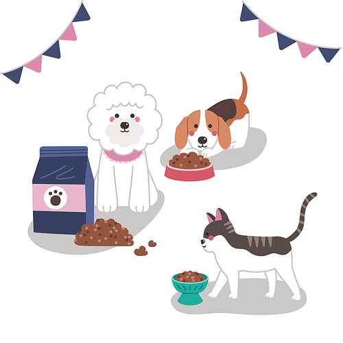 다양한 종류 개와 고양이 음식 간식 사료에 관련된 벡터 일러스트