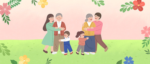 가족들이 할아버지 할머니를 따뜻하게 안아주는 노인학대예방의날 법정기념일 일러스트