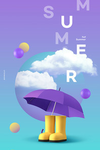 우산과 장화가 있는 여름 비주얼