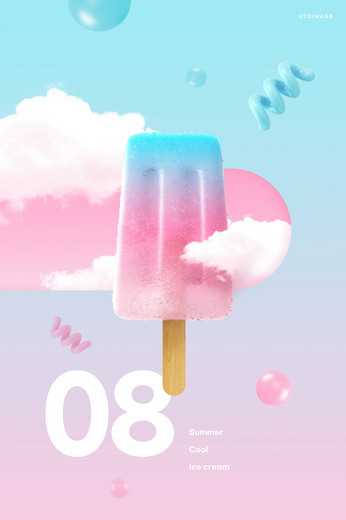 아이스크림과 구름이 있는 여름 비주얼