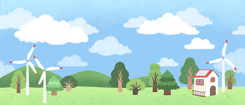 자연환경 파란하늘 숲과 나무가 있는 풍경 일러스트