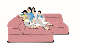 집안에서 편안하게 휴식을 즐기고 있는 가족 이미지 일러스트