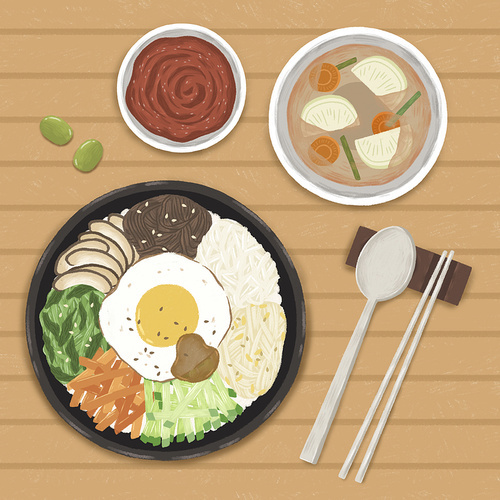 대한민국 전통음식 비빔밥 이미지 일러스트