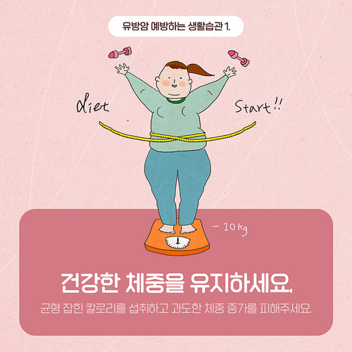 귀여운 일러스트가 있는 유방암 예방 카드뉴스 3
