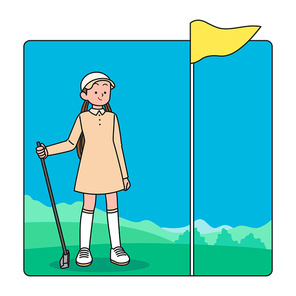 골프 앱 메인 화면 어린이 골프채 잡고 있는 벡터 이미지 일러스트