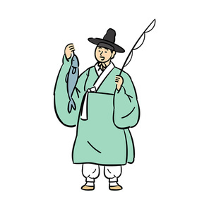 철원군 오대쌀_한국전통 복장 입은 선비 전국 특산물 시리즈 벡터 이미지 일러스트