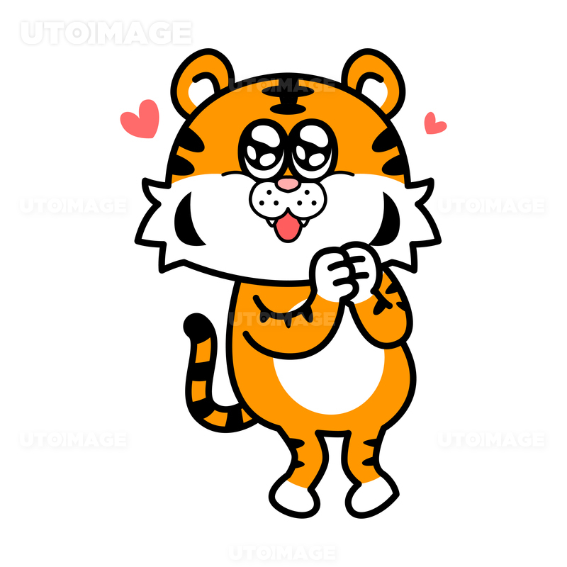유토이미지 | 감동하고 있는 호랑이 이모티콘 벡터 이미지 일러스트