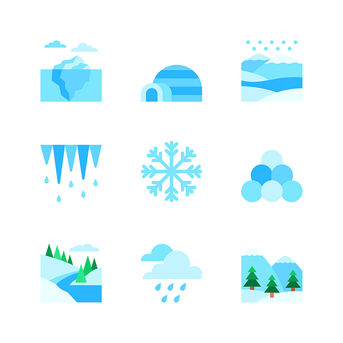 겨울 자연풍경 및 오브젝트 벡터 이미지 아이콘