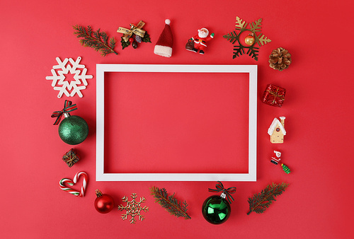 크리스마스 오브젝트_빨간색 배경 사각형 프레임 오브젝트 사진