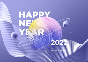 기하학 도형과 행성이 있는 트렌드 컬러 신년포스터
