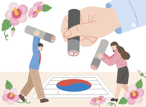투표_투표 용지에 도장찍는 사람들 벡터 일러스트