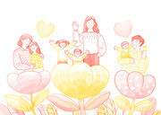 가족_꽃위에 한부모 가족들 일러스트 이미지