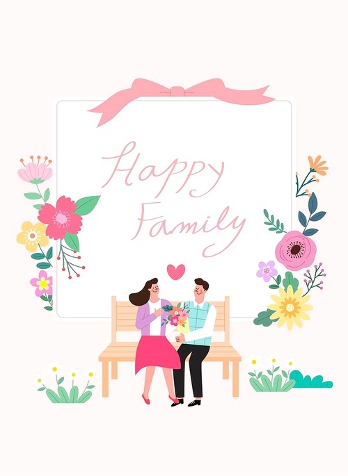 봄꽃과 신혼부부가 있는 가정의달 카드 프레임