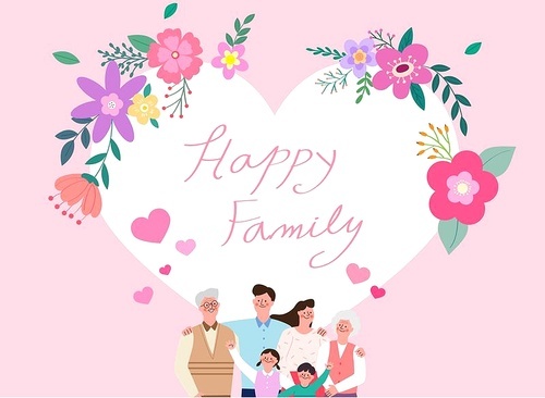 봄꽃과 3대 가족이 있는 가정의달 카드 프레임