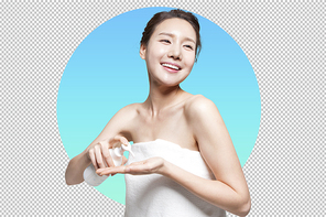 폼클렌징을 짜고 있는 여성 PNG