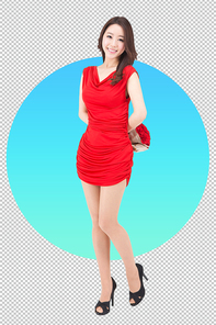 레드 미니 드레스 입은 여성 PNG 누끼