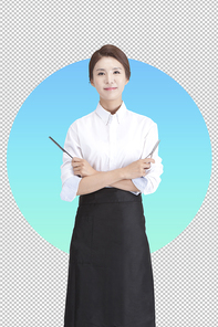 빗과 가위를 들고 있는 여성 미용사 PNG