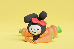 계묘년_당근과 토끼 캐릭터 3d 그래픽