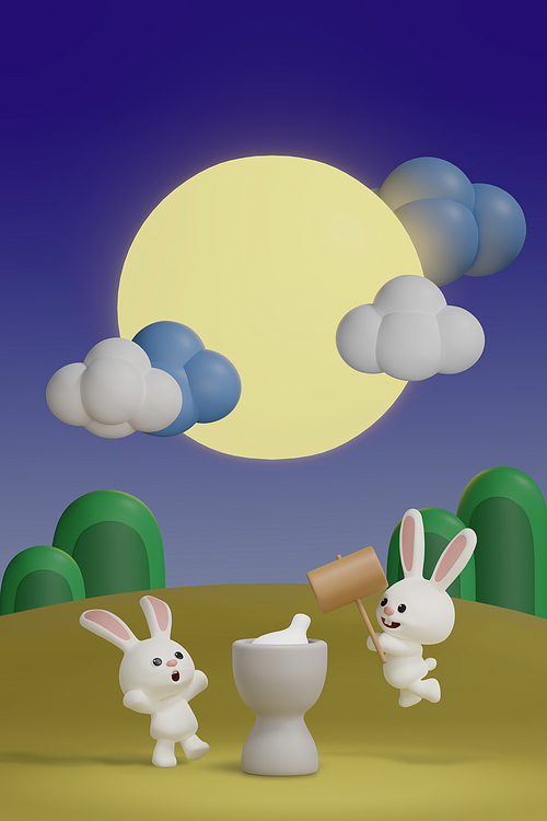 계묘년이벤트_보름달과 떡매치기 3d 그래픽 이미지