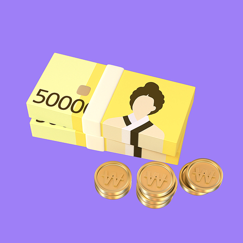 금융아이콘_현금과 동전 3d 그래픽 이미지