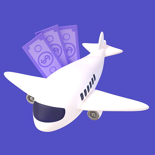 금융아이콘_비행기와 현금 3d 그래픽 이미지