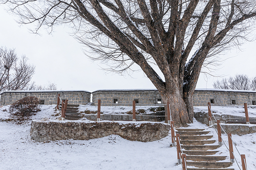 눈오는날_수원화성 성곽길 겨울 전경 사진 이미지