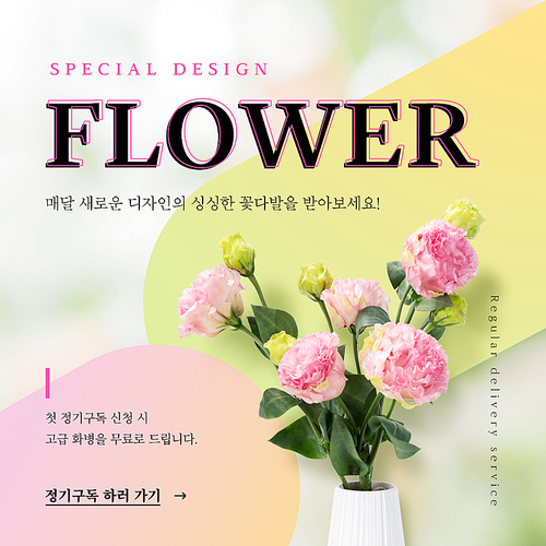 꽃병에 꽂힌 꽃이 있는 컬러풀한 감성스타일의 꽃 정기구독 SNS 이벤트 배너