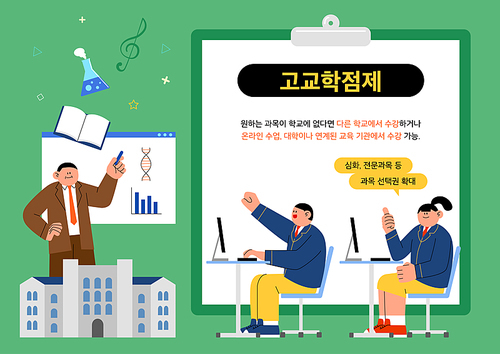 고교학점제_심화,전문과목,과목선택권 벡터 일러스트