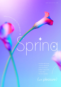 곡선으로 뻗어있는 꽃이 있는 컬러풀 플라워 봄시즌 세일 포스터