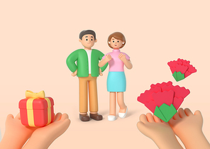 가족캐릭터_어버이날 선물과 꽃선물 3d 그래픽 이미지