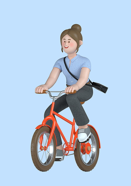 스타트업_ 자전거타고 있는 여자 비즈니스 3d 그래픽 캐릭터 이미지