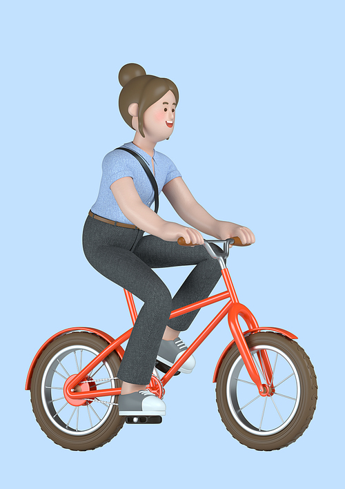 스타트업_ 자전거타고 있는 여자 비즈니스 3d 그래픽 캐릭터 이미지