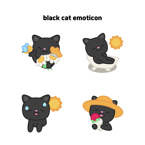 여름을 즐기는 검정 고양이 이모티콘