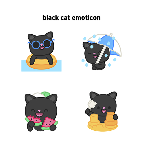 바캉스를 즐기는 검정 고양이 이모티콘