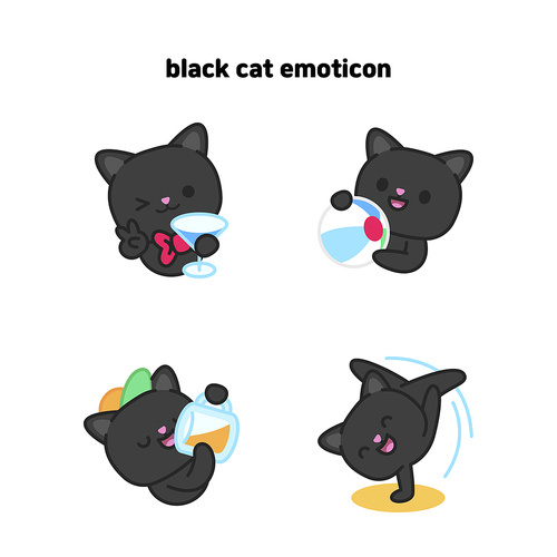 휴가를 즐기는 검정 고양이 이모티콘