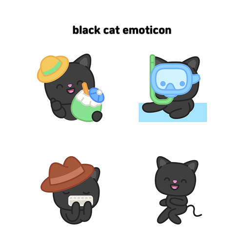 취미를 즐기는 검정 고양이 이모티콘
