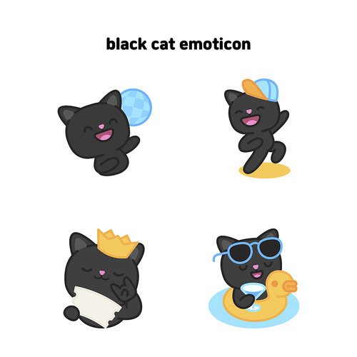 여름을 파티를 즐기는 검정 고양이 이모티콘