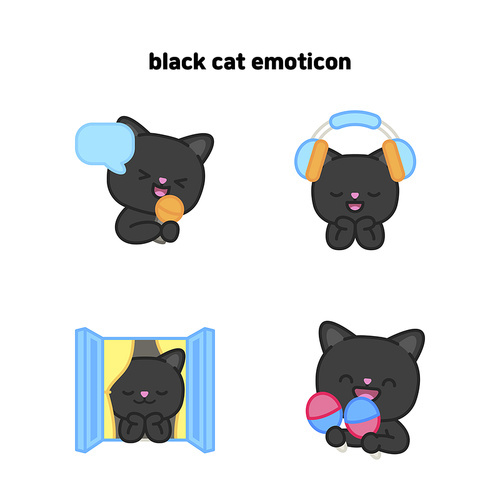 음악을 즐기는 검정 고양이 이모티콘