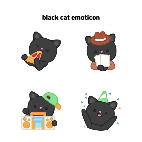 파티를 즐기는 검정 고양이 이모티콘