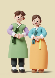 명절 인사_서있는 남자와 여자 3d 그래픽 이미지