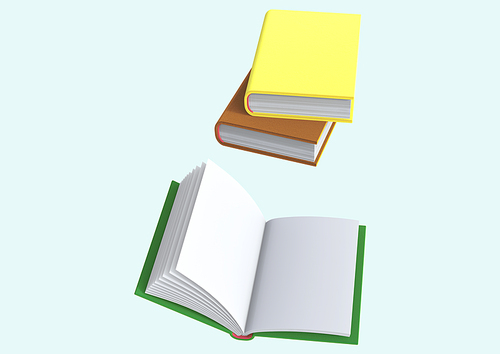 책_책상에 놓여진 책과 펼쳐진 책 3d 그래픽 오브젝트 이미지
